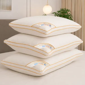 pillow with yellow piped line.