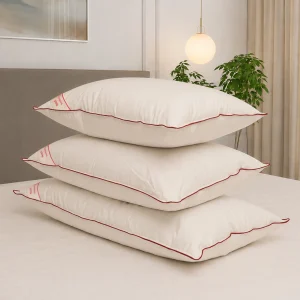 white feathers pillow with red outline